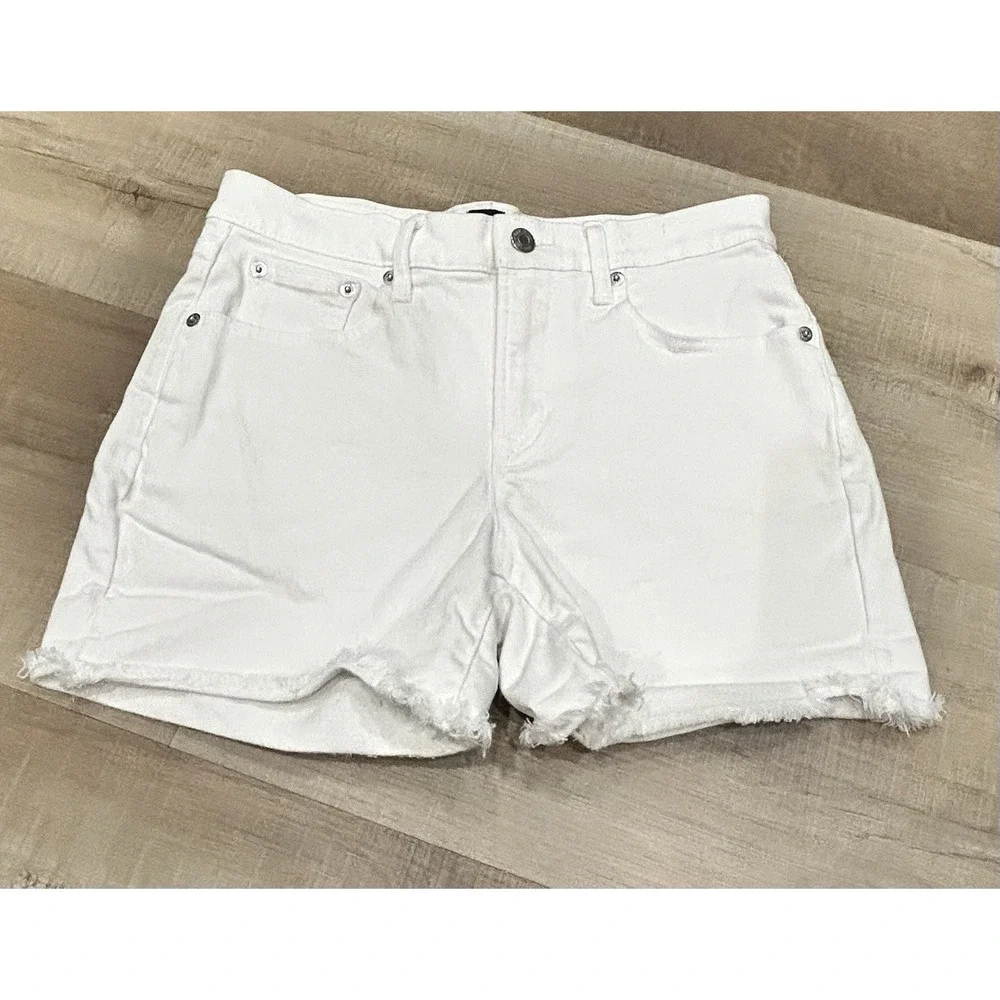 GAP Mid Rise White Denim Raw Hem Classic Boho Festival Summer Short Women 2R/26